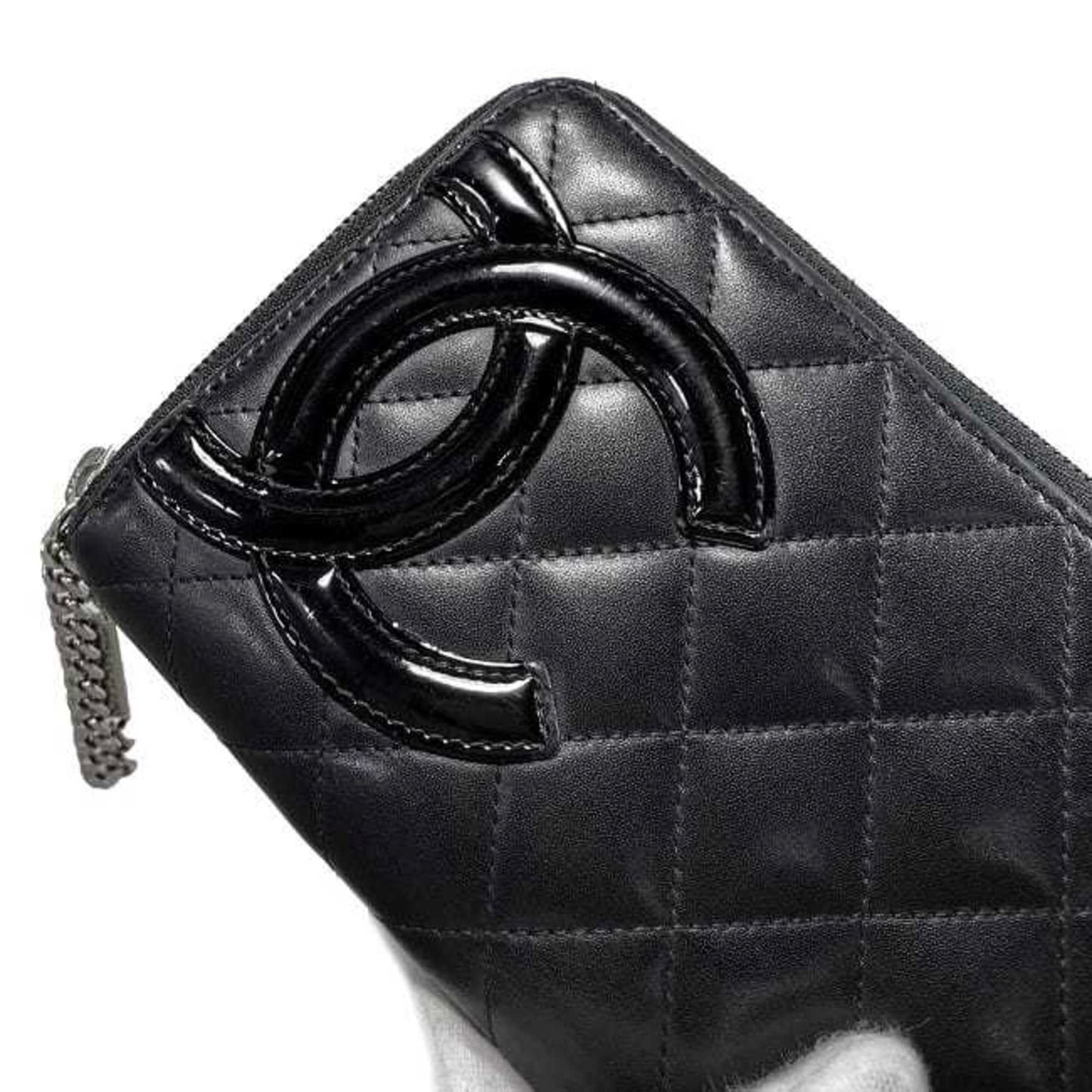 CHANEL Round Long Wallet Black Pink Silver Cambon A50078 Cocomark Leather Lambskin 16th  Purse Women's