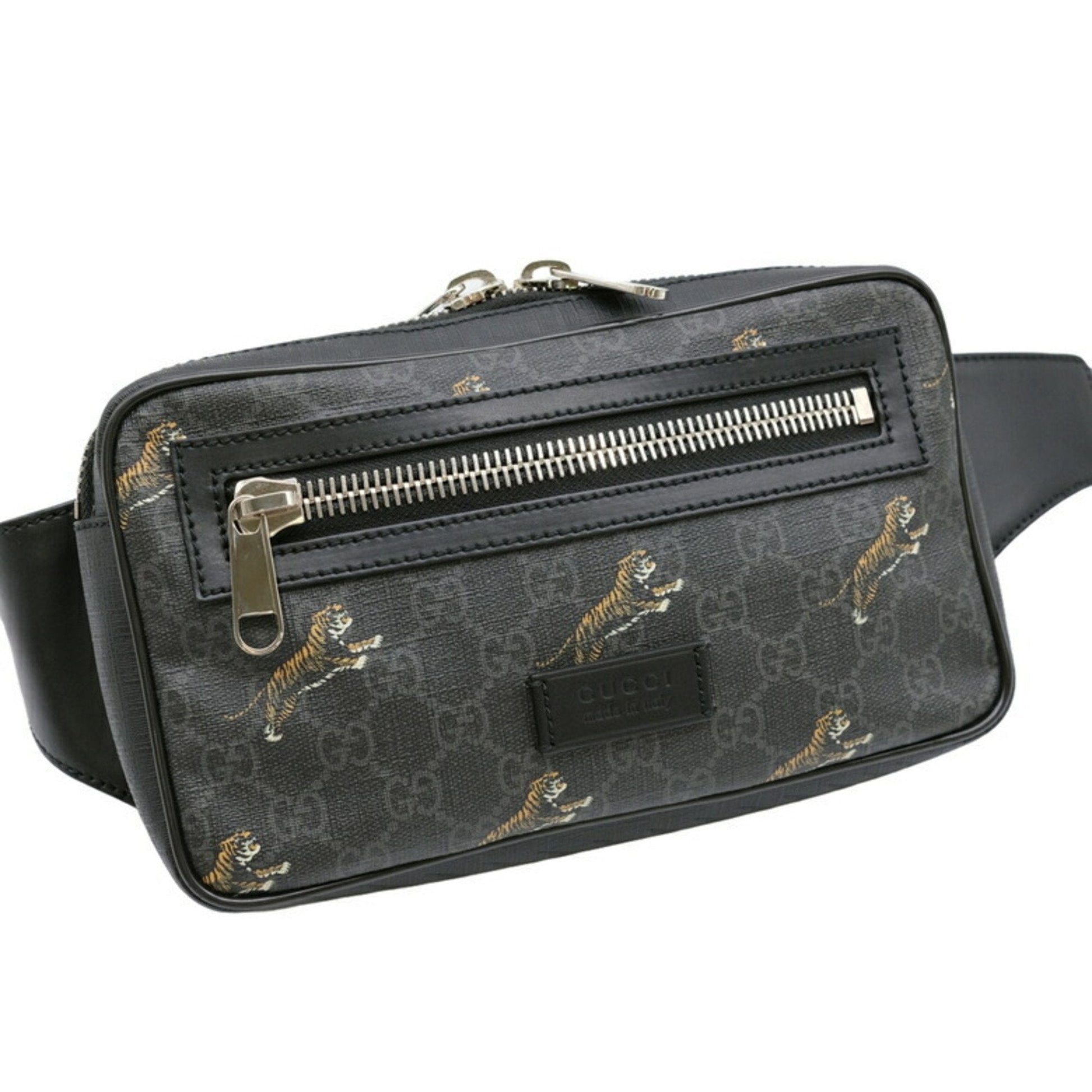 Gucci Black Gg Supreme Canvas Leather Sling Bag ()