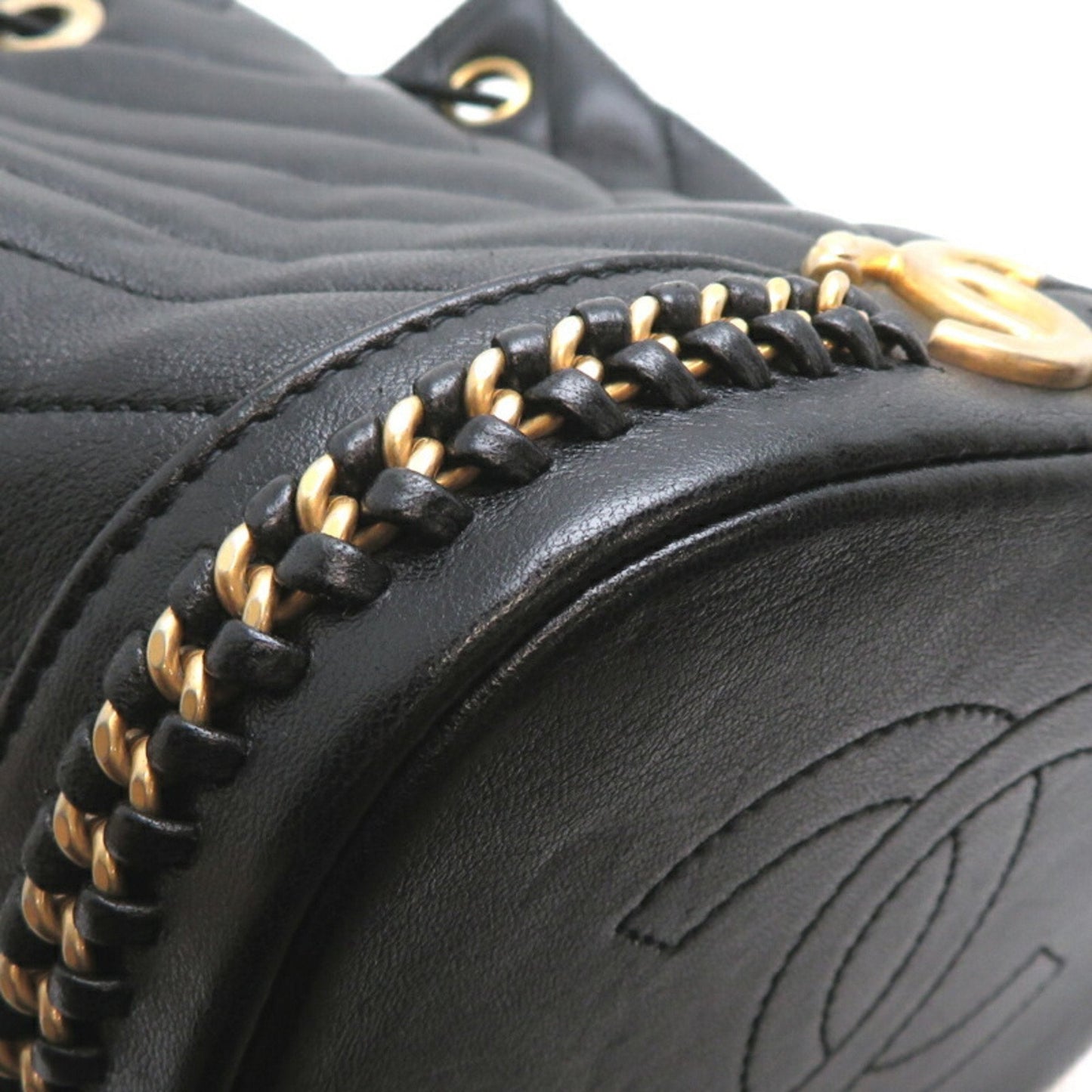Chanel V-Stitch Chain Women's Shoulder Bag, Lambskin, Black