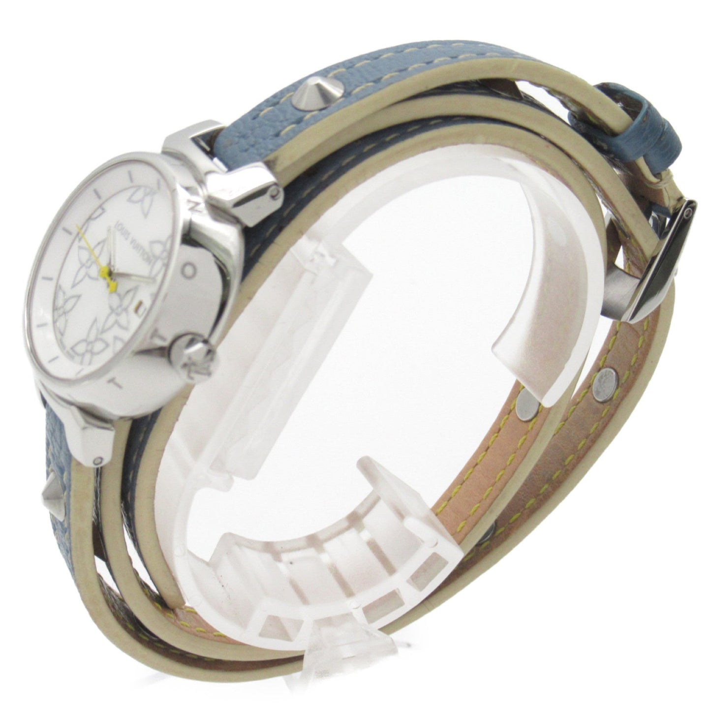 LOUIS VUITTON Tambour Wrist Watch Watch Wrist Watch Q121C Quartz White White shell Stainless Steel Leather belt Q121C