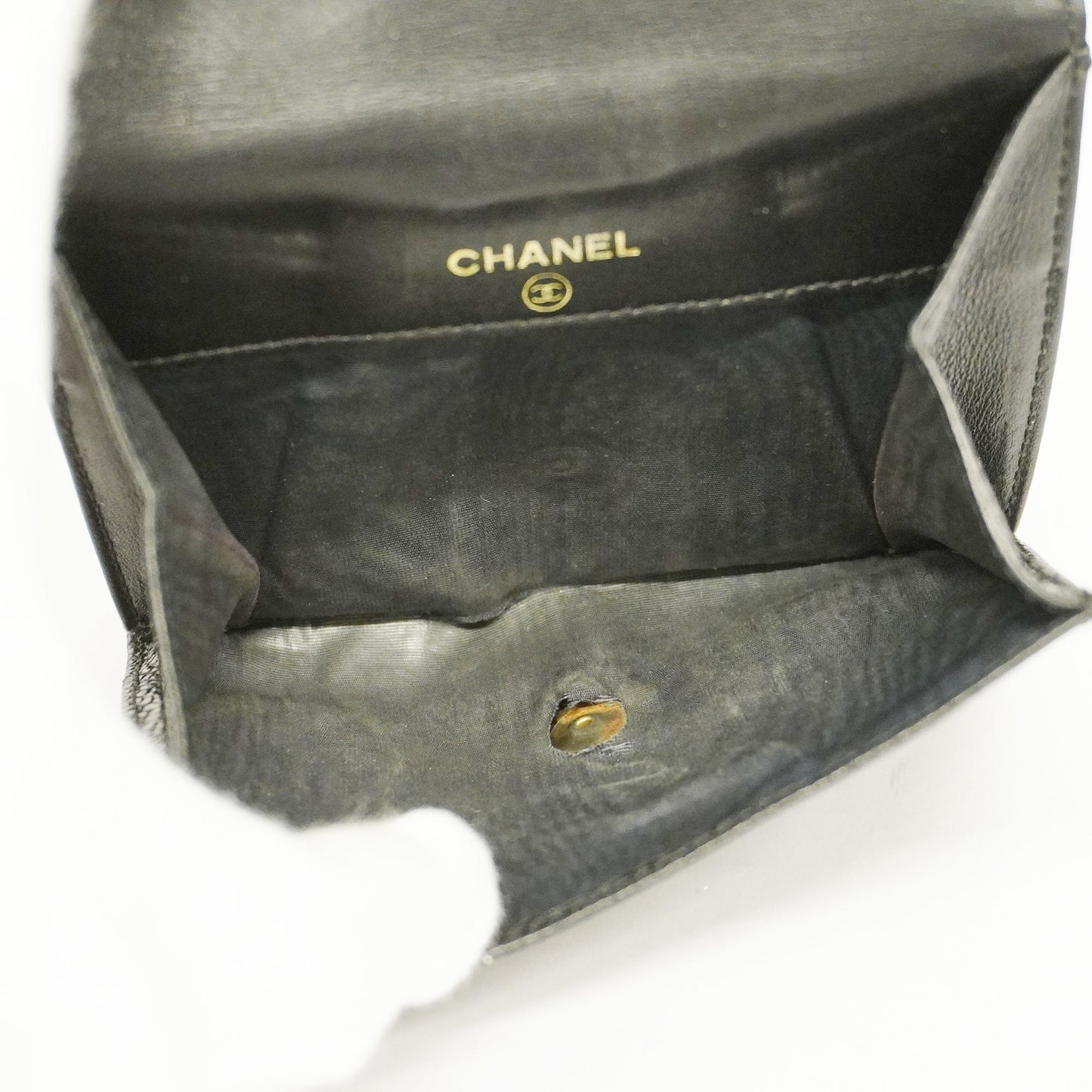 ChanelAuth  Gold Hardware Women's Caviar Leather Long Wallet [bi-fold] Black