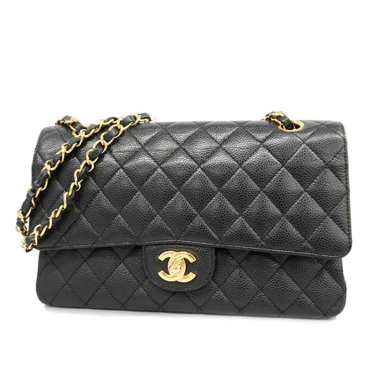 ChanelAuth  Matelasse W Flap W Chain Women's Leather Shoulder Bag Black