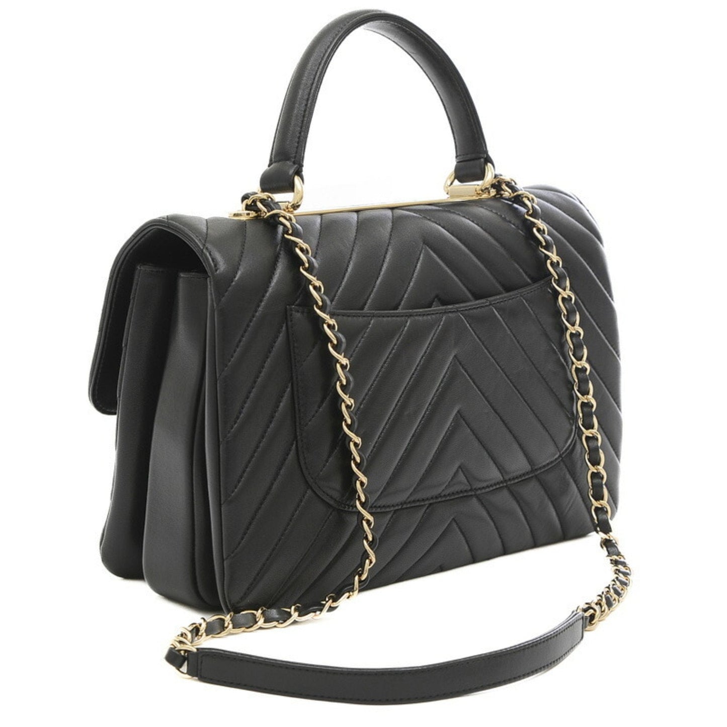 CHANEL Top Handle 2Way Chain Shoulder V Stitch Lambskin Black A69923