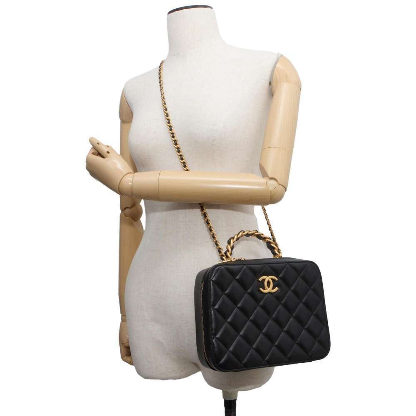 Chanel Chain Shoulder Bag Coco Mark Matelasse Vanity Lambskin AS3319 Black