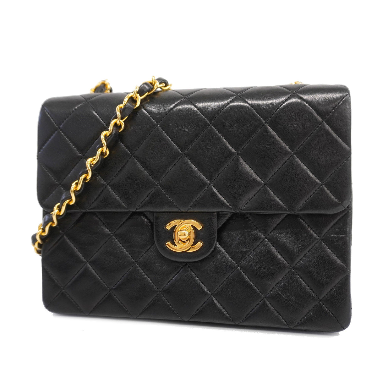 ChanelAuth  Matelasse Chain Shoulder Lambskin Women's Leather Shoulder Bag Black