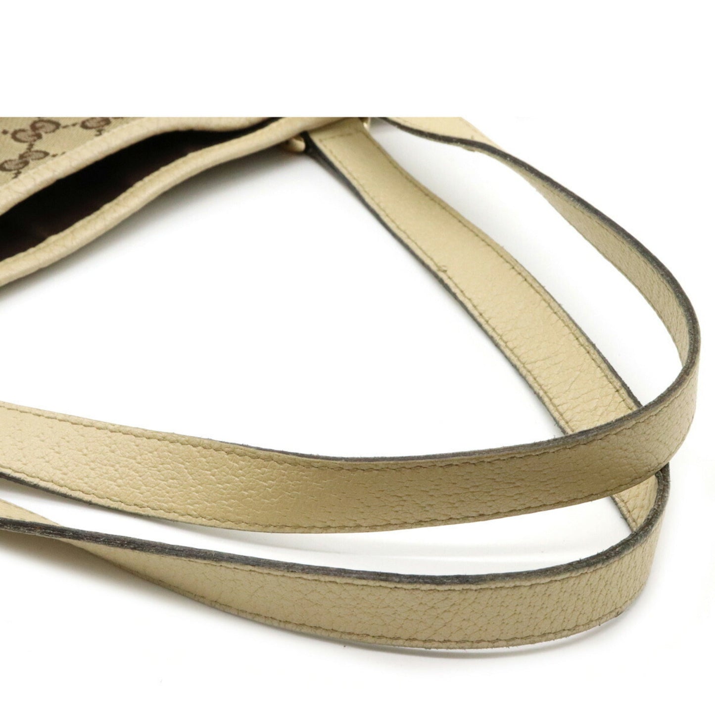 Gucci GG Canvas Tote Bag Shoulder Leather Khaki Beige Light 130736