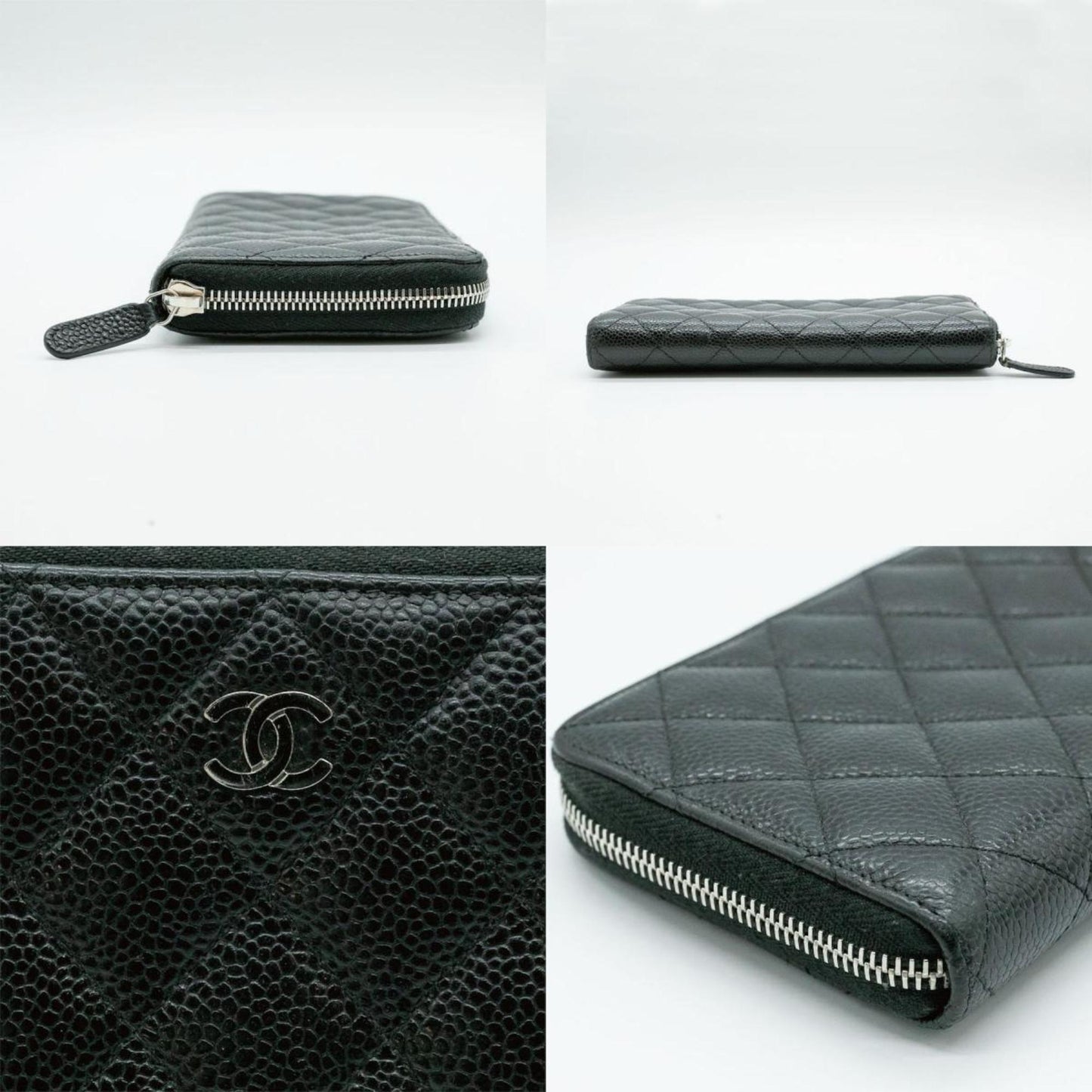 CHANEL Round Long Wallet Matelasse Coco Mark Caviar Skin Leather Black Silver Women's AP1411 PD64