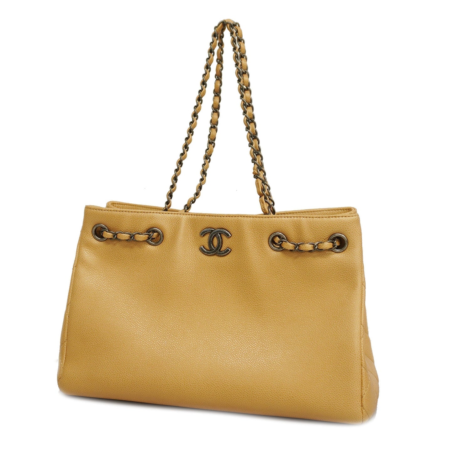 Chanel[3ca0362]   Tote Bag chain shoulder caviar skin beige