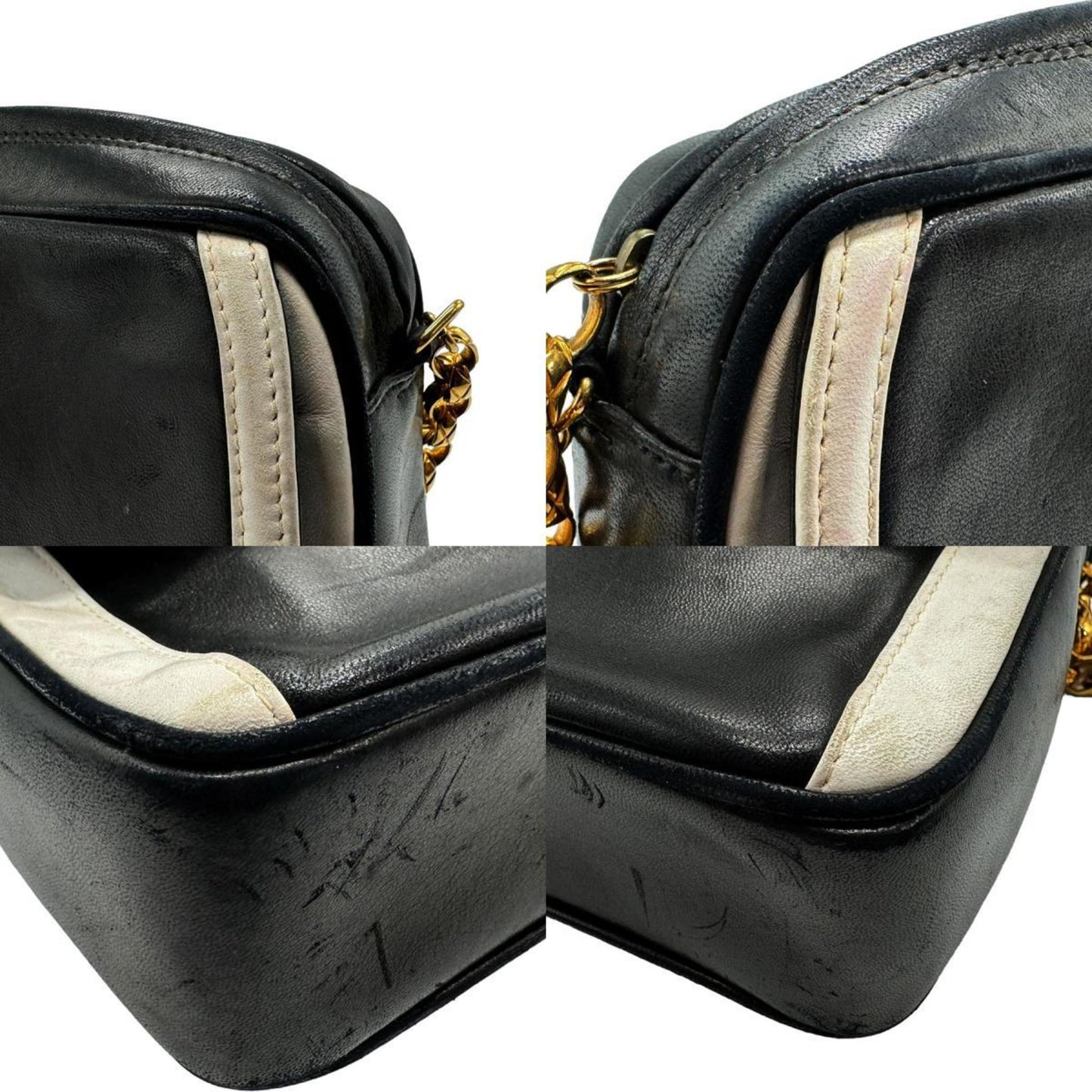 CHANEL Shoulder Bag Coco Mark Leather Metal Black White Gold Women's z1862