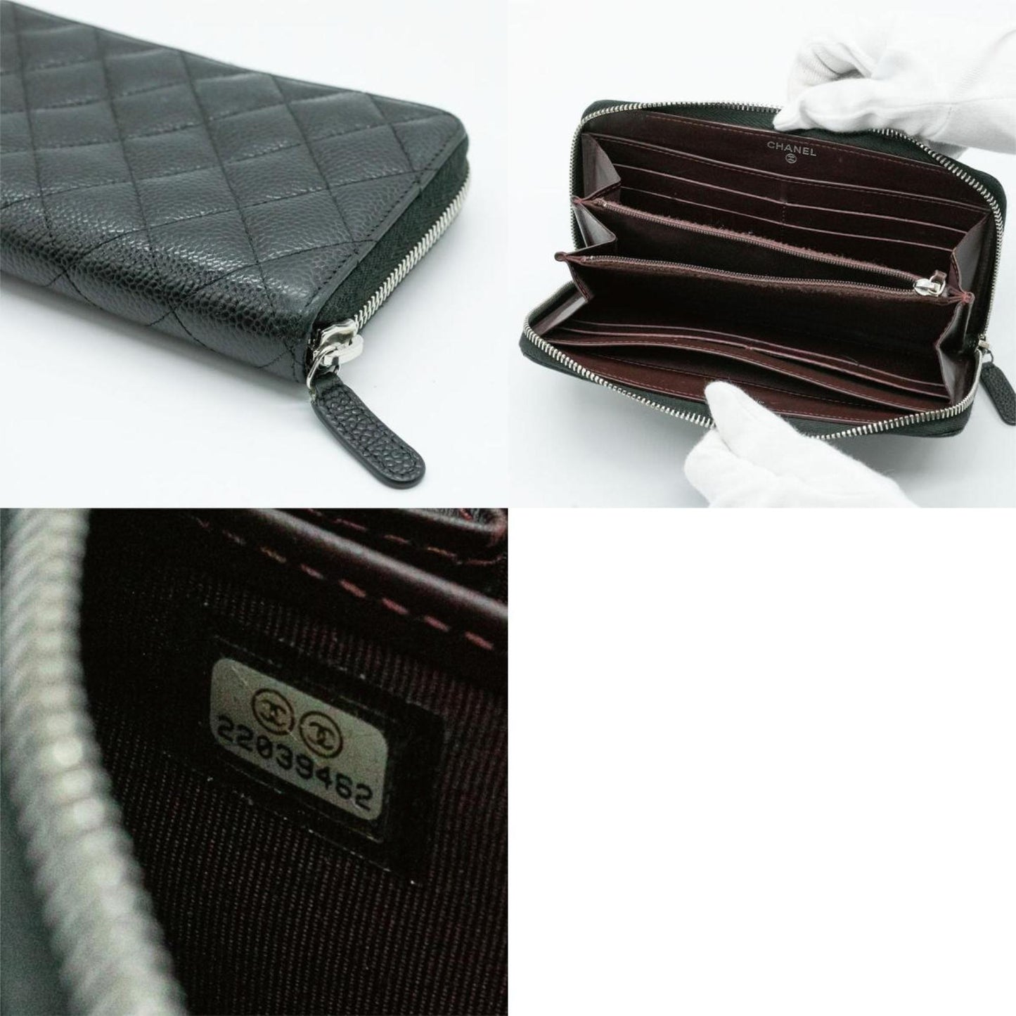 CHANEL Round Long Wallet Matelasse Coco Mark Caviar Skin Leather Black Silver Women's AP1411 PD64
