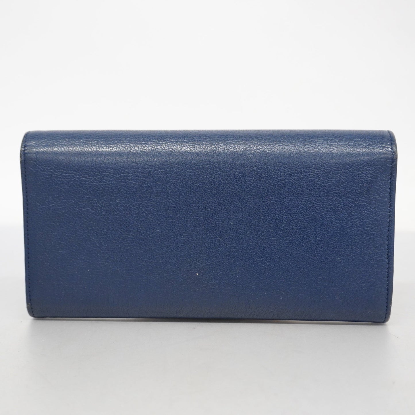 ChanelAuth  Bi-fold Long Wallet Gold Hardware Navy