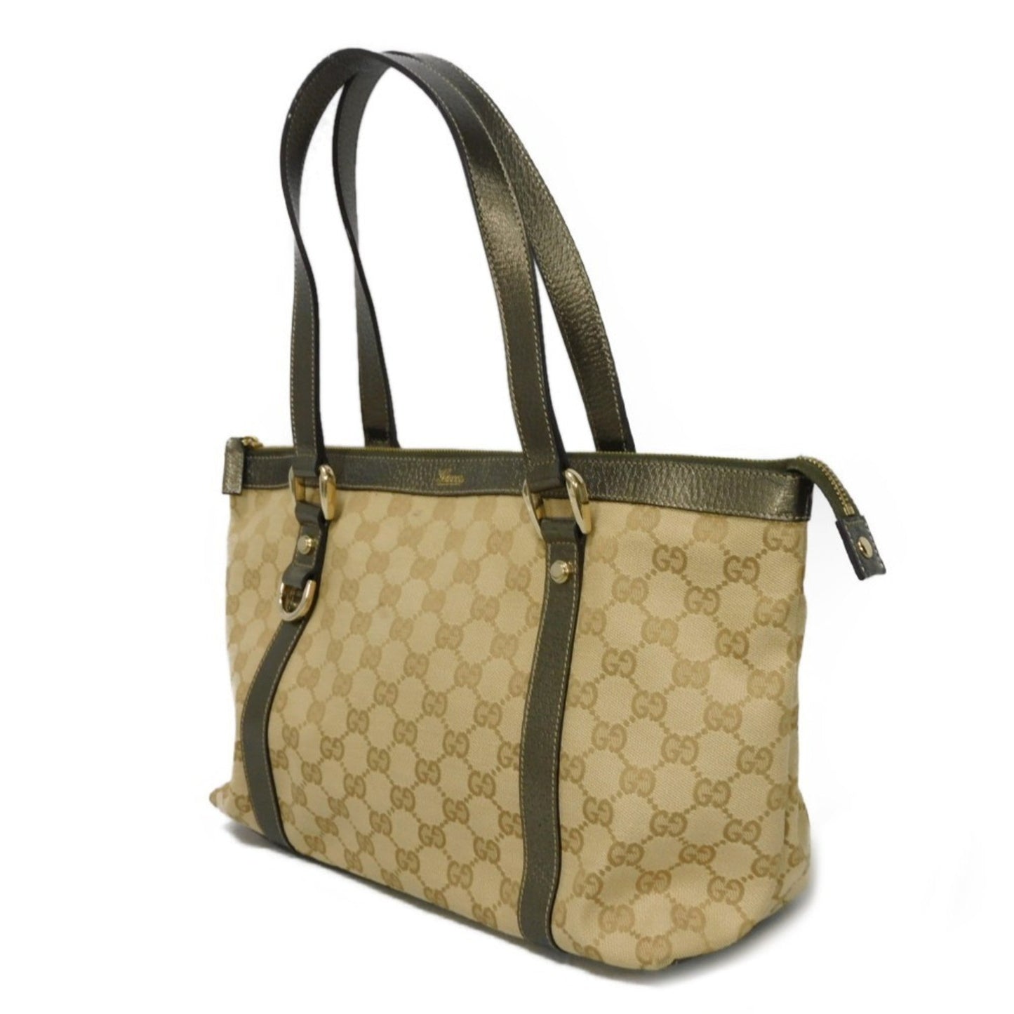 Gucci Beige Gg Canvas Leather Tote Bag