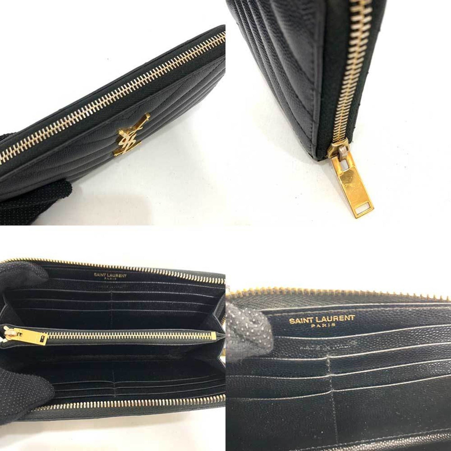 SAINT LAURENT Wallet Long Round Dark Navy YSL Monogram Quilted Full Zip Ladies Leather 358094 SAINTLAURENT