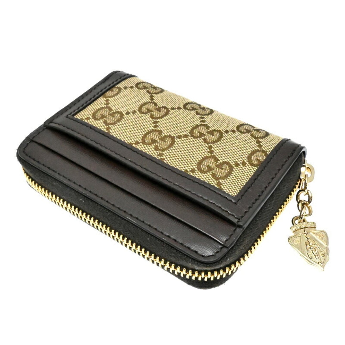 Gucci Beige Brown Leather Gg Canvas Coin Purse/Coin Case
