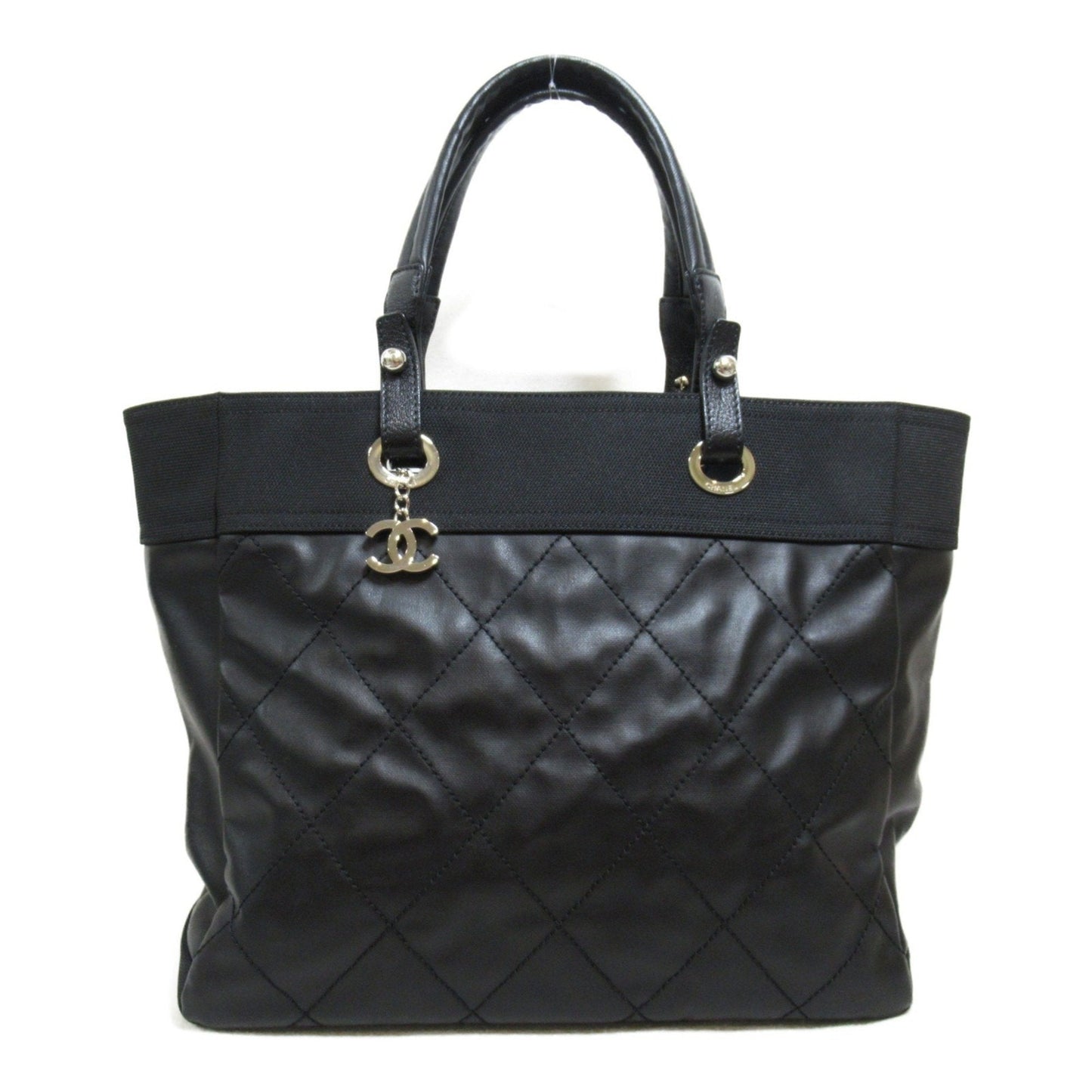 CHANEL Paris Biarritz Tote MM Bag Coated Canvas Women's Black