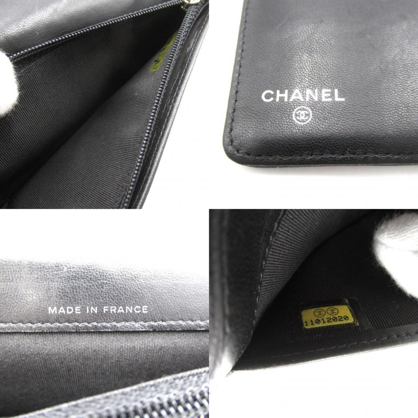 CHANEL Icon Zip Long Wallet, Bi-fold Leather, Suede, Men's, Women's, Black