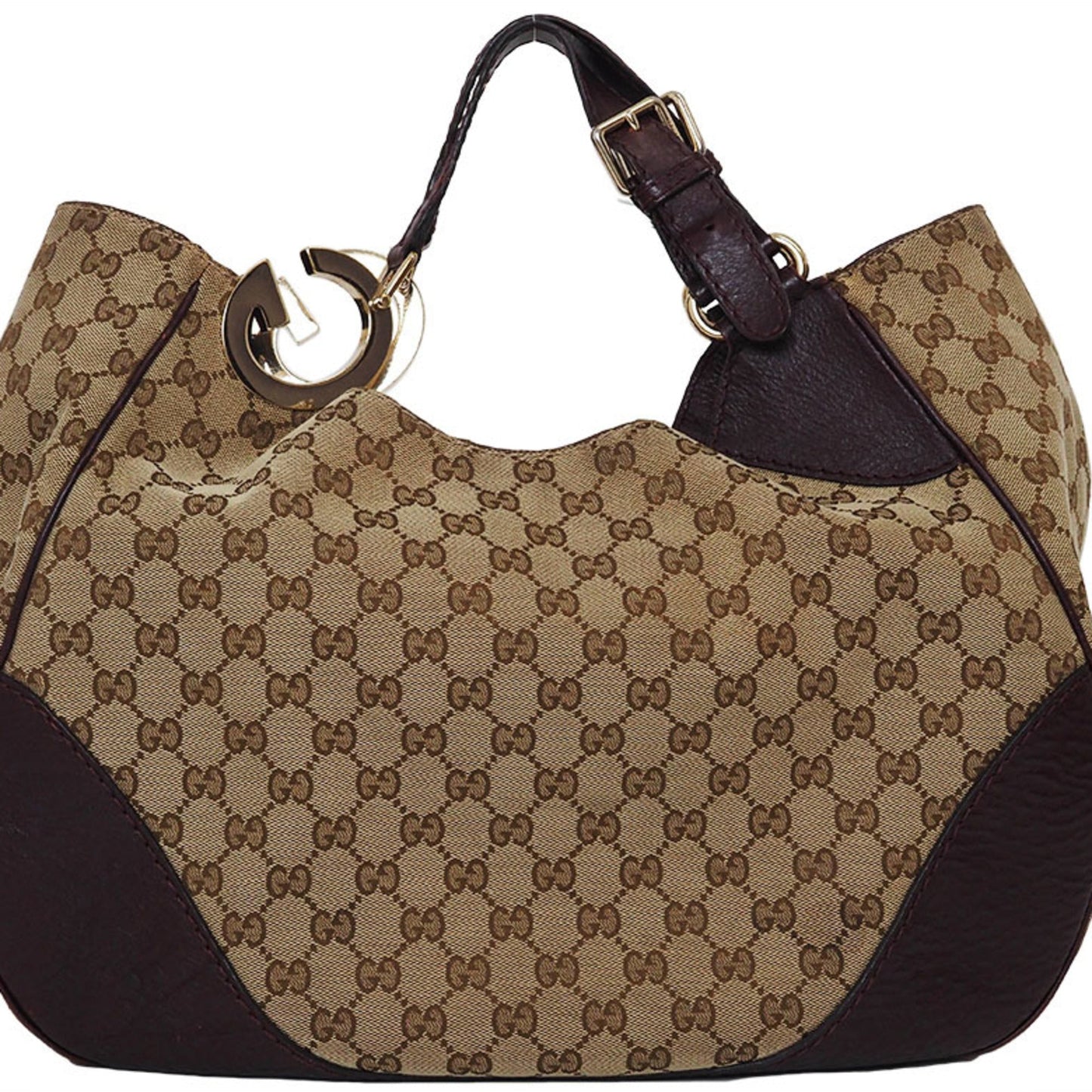 Gucci Gg Canvas Beige Bordeaux Canvas Leather Handbag