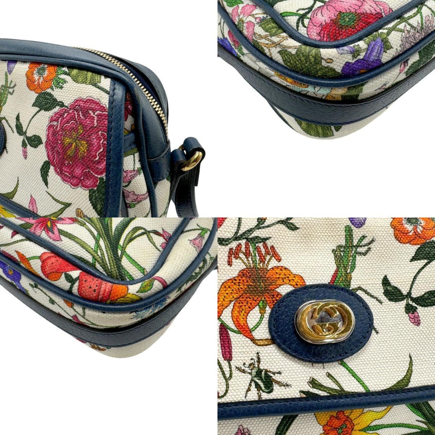 Gucci Multi-Color Navy Canvas Leather Shoulder Bag