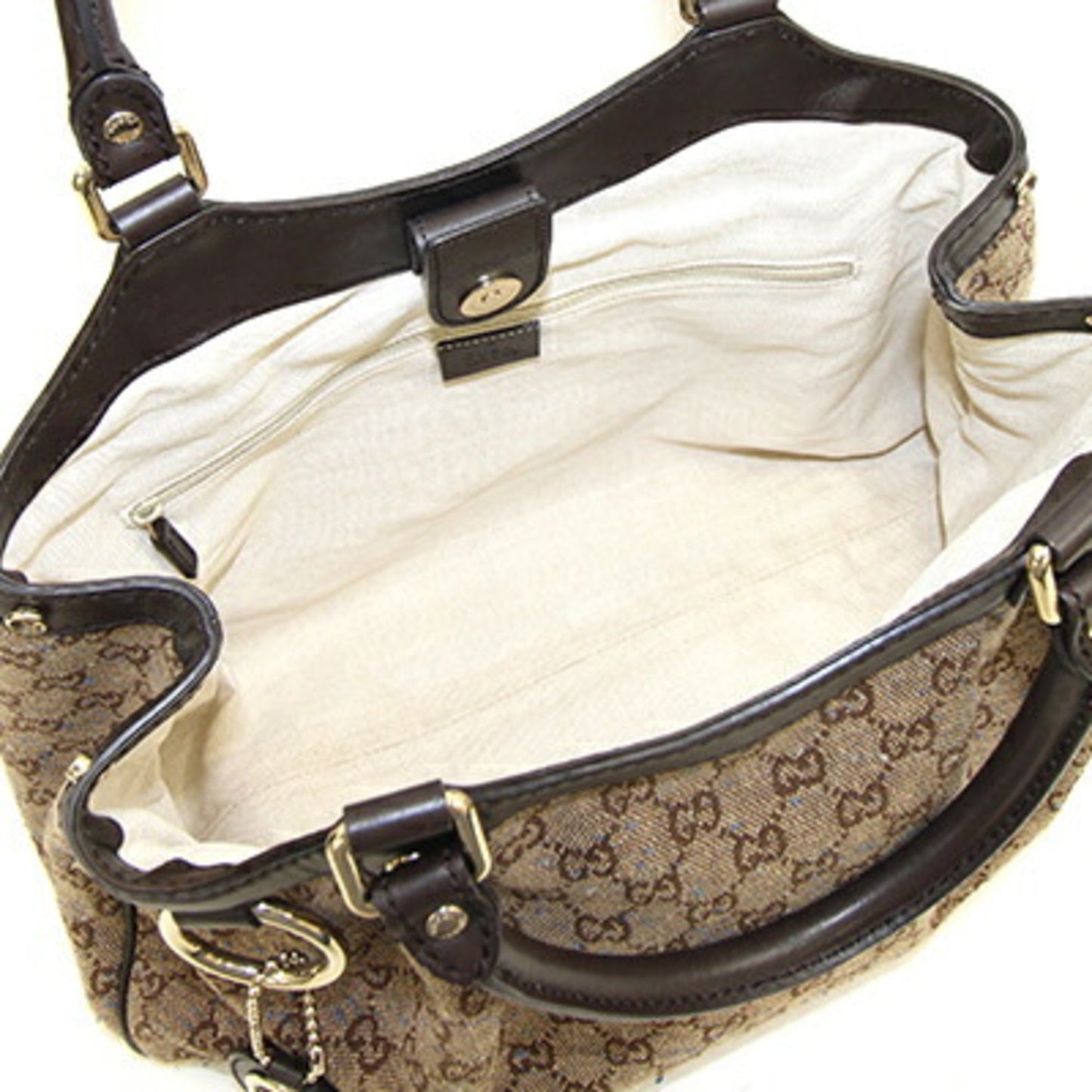 Gucci Dark Brown Leather Canvas Handbag