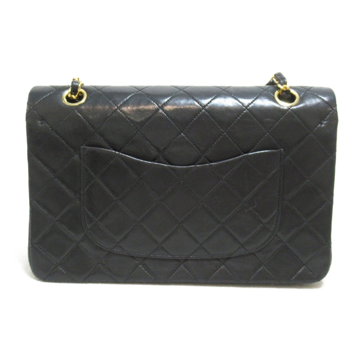 CHANEL Matelasse Double Flap Chain Shoulder Bag Black Lambskin (sheep leather)