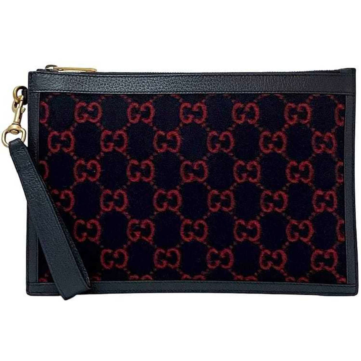 Gucci Navy Red Color Wool Leather Clutch Bag Handbag