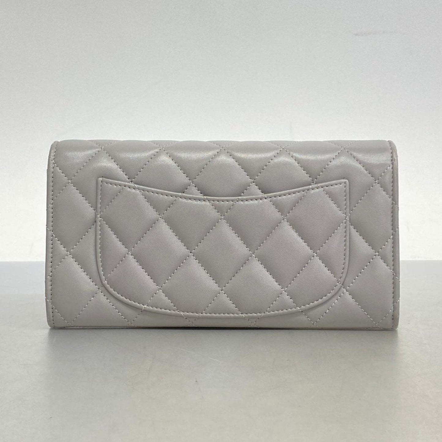 Chanel Long Wallet Matelasse Lambskin Grey Women's