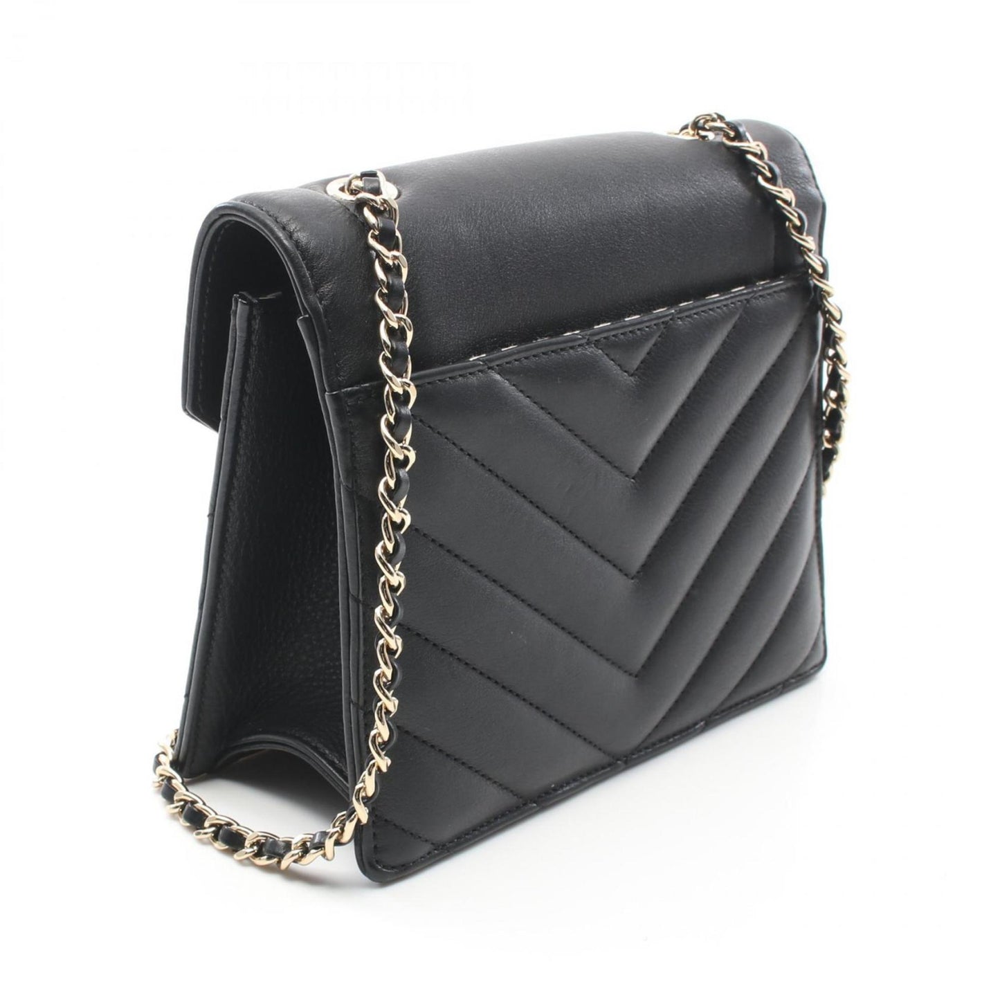 CHANEL Chevron V-stitch shoulder bag, leather, women's, black