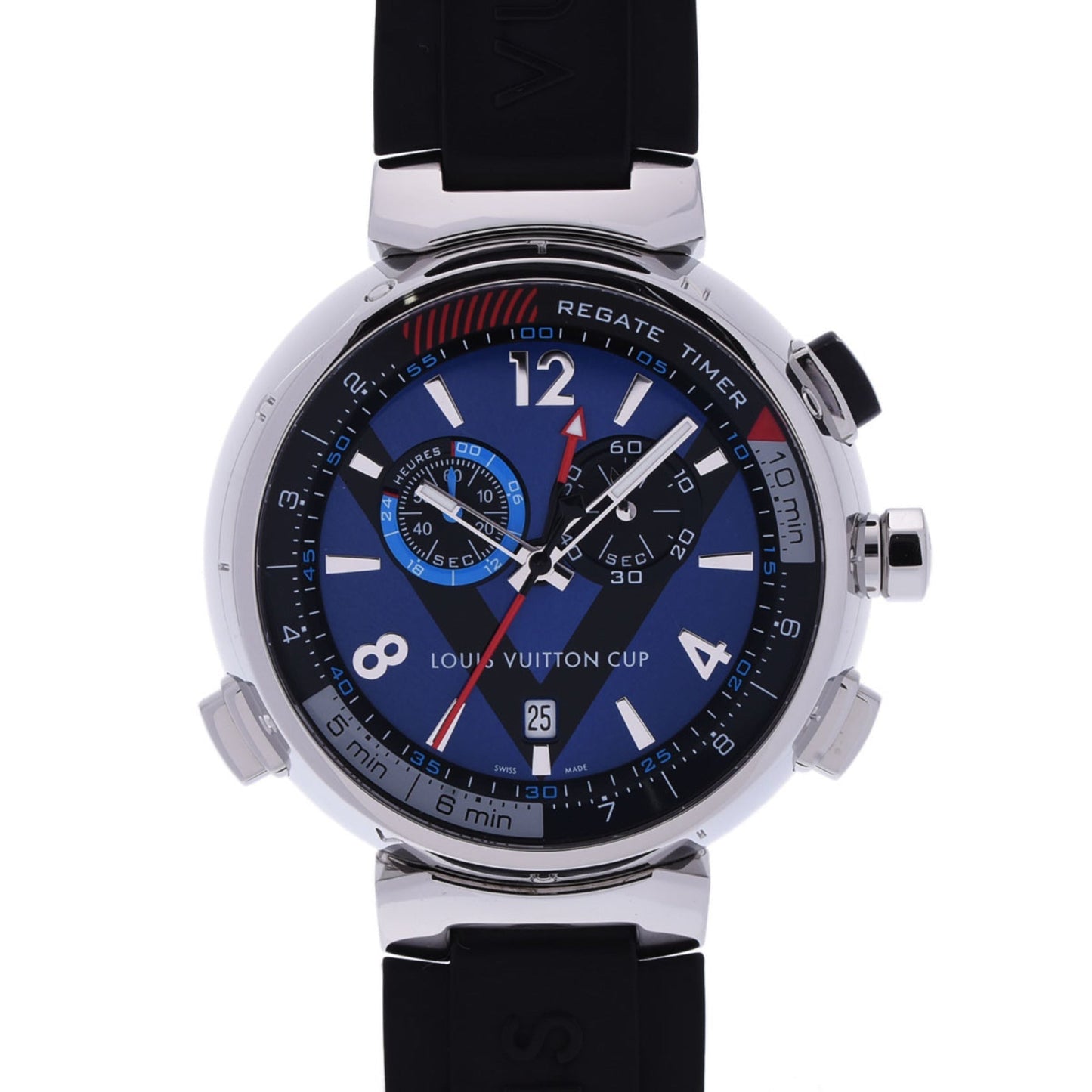 LOUIS VUITTON Tambour  Cup Regatta Chrono Q102D Men's SS/Rubber Watch Quartz Blue Dial
