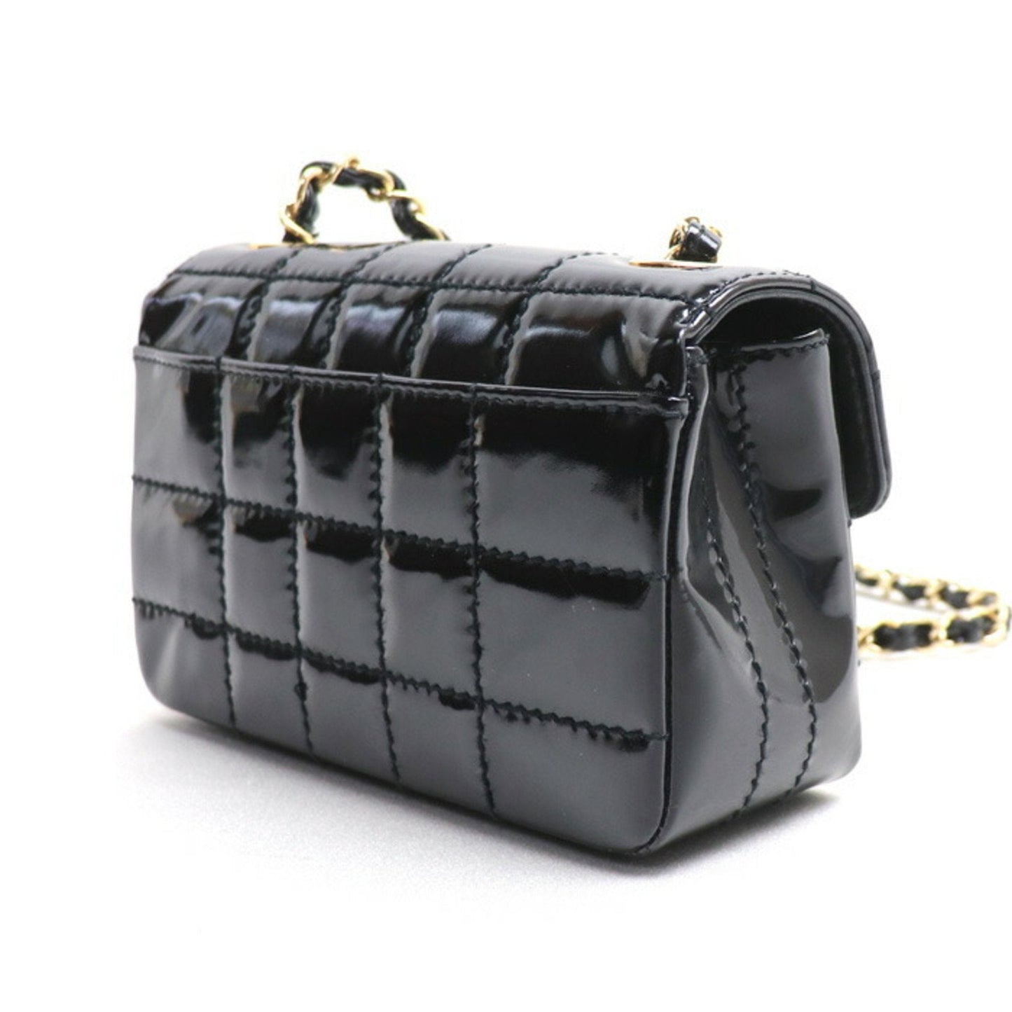 CHANEL Chocolate Bar Chain Shoulder Bag Black Enamel Women's