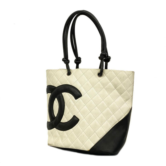 Chanel Tote Bag Cambon Lambskin White Women's