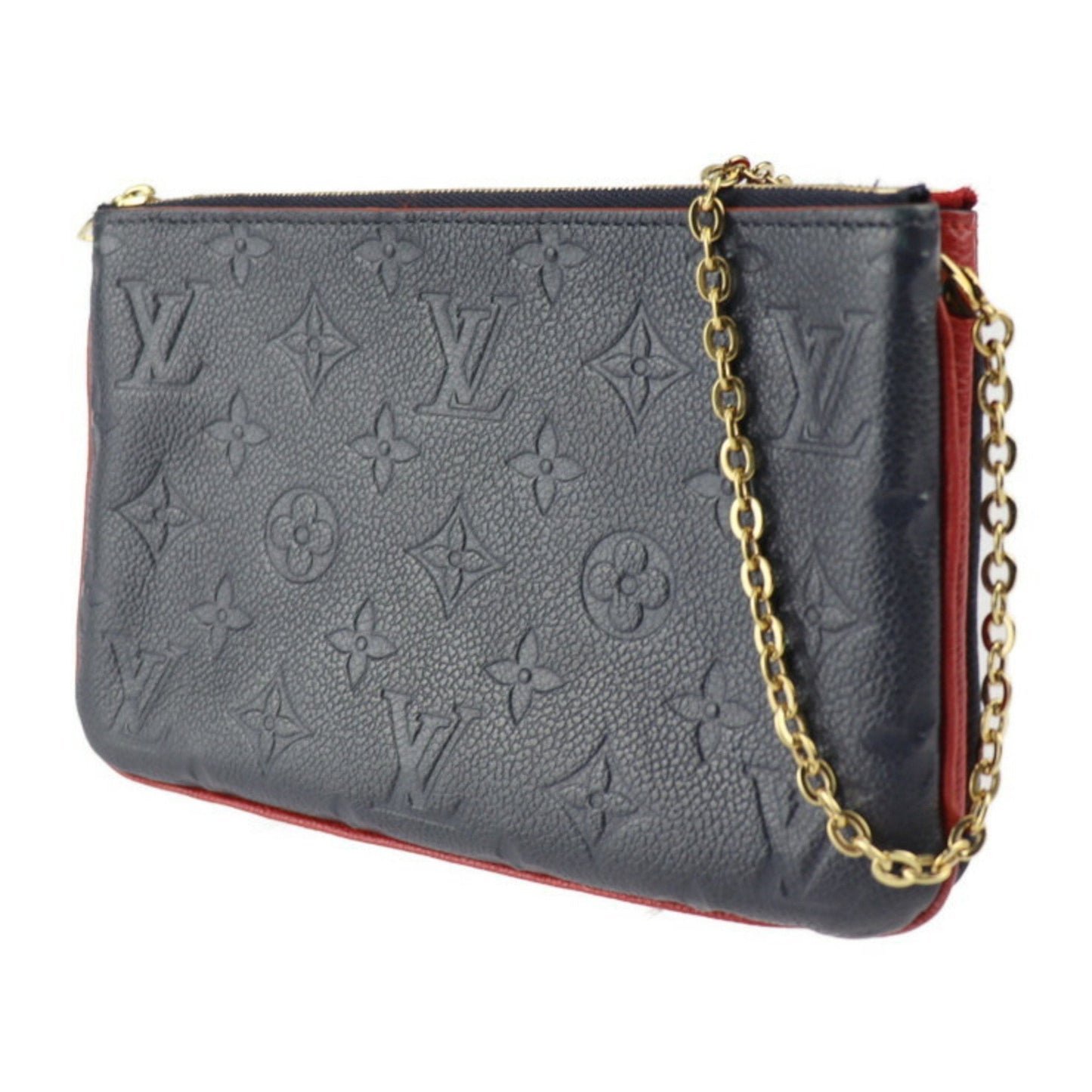 LOUIS VUITTON Pochette Double Zip Shoulder Bag M63916 Monogram Empreinte Marine Rouge Gold Hardware 2WAY Clutch Chain