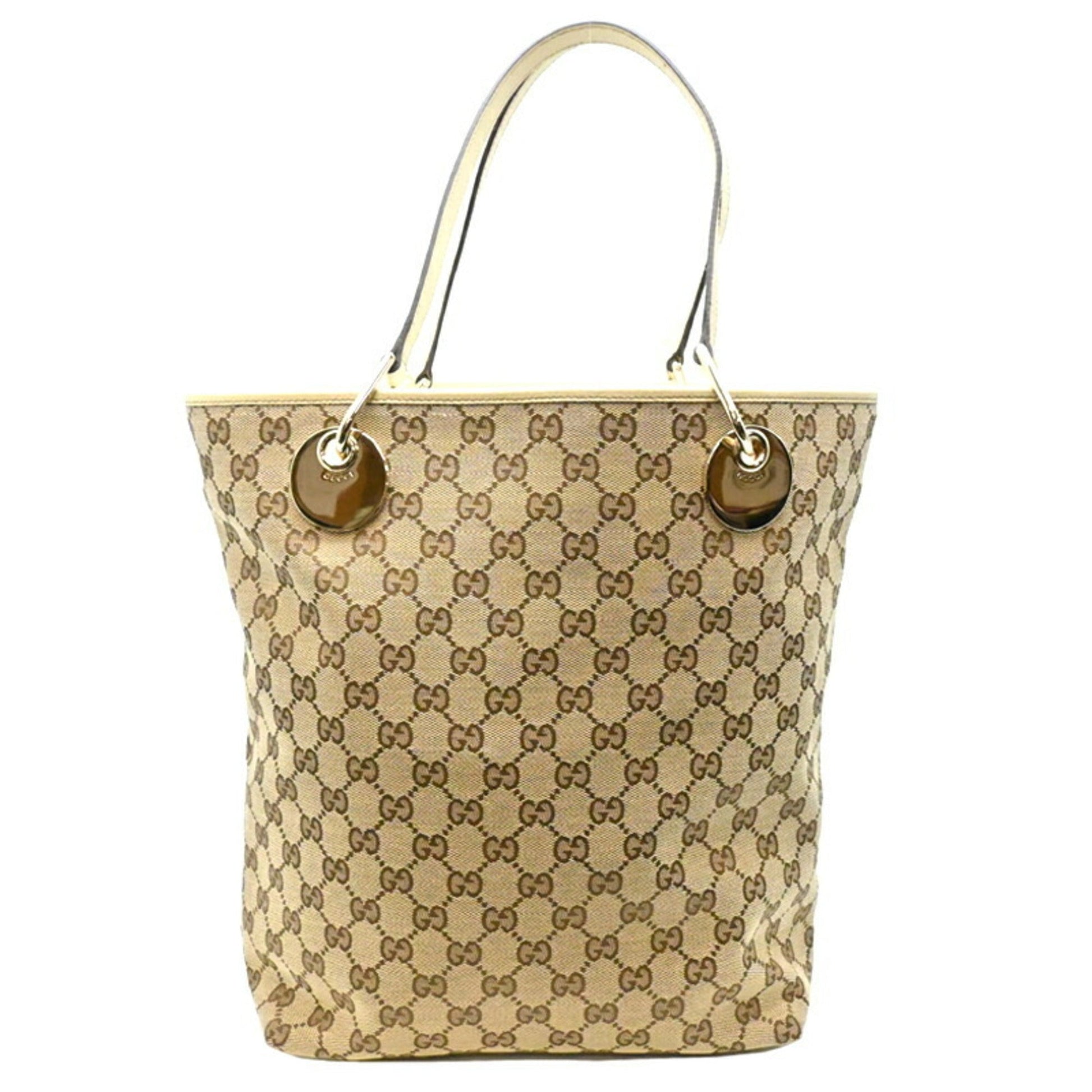 Gucci Beige White Gg Canvas Leather Tote Bag ()