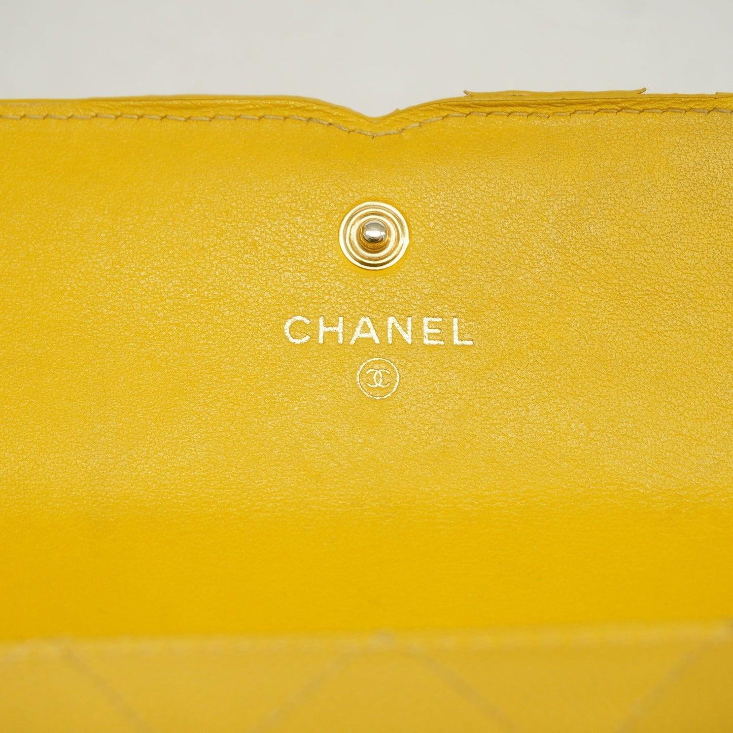 ChanelAuth  CC Filigree Gold Hardware Women's Caviar Leather Long Wallet Yellow
