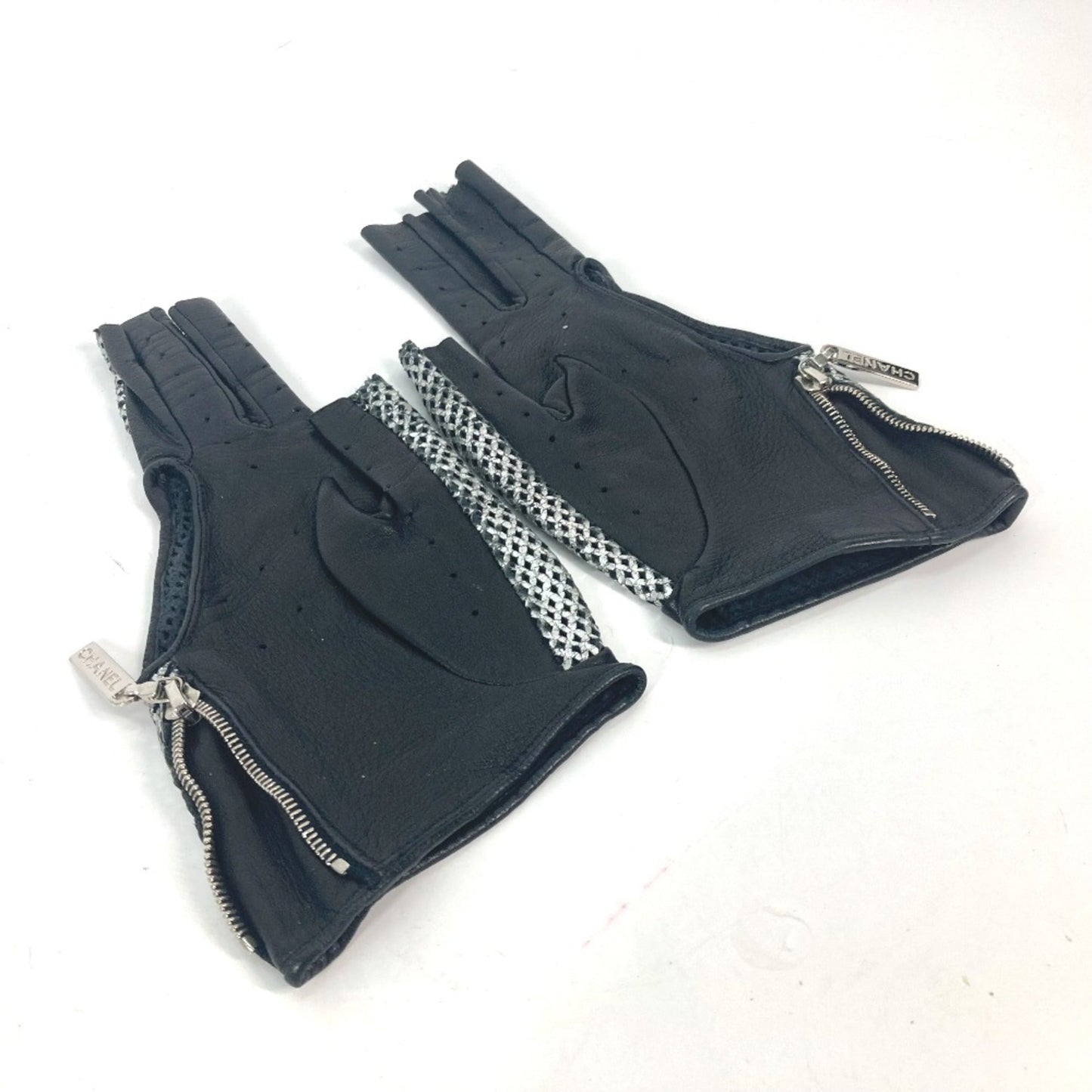 Chanel Glove Mesh gloves Black Silver