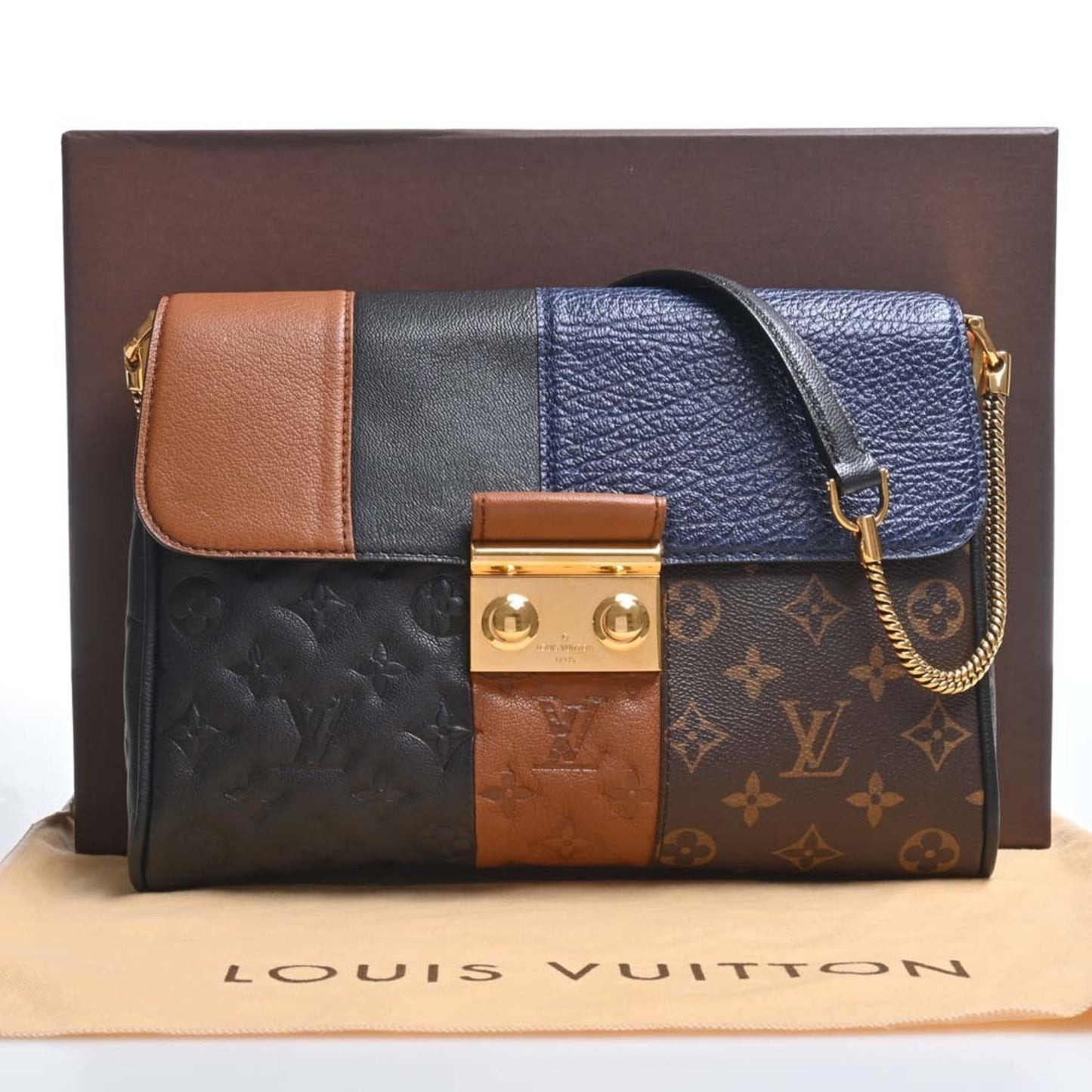 LOUIS VUITTON Monogram Blox Pochette Shoulder Bag M40506 Brown/Black/Blue Women's