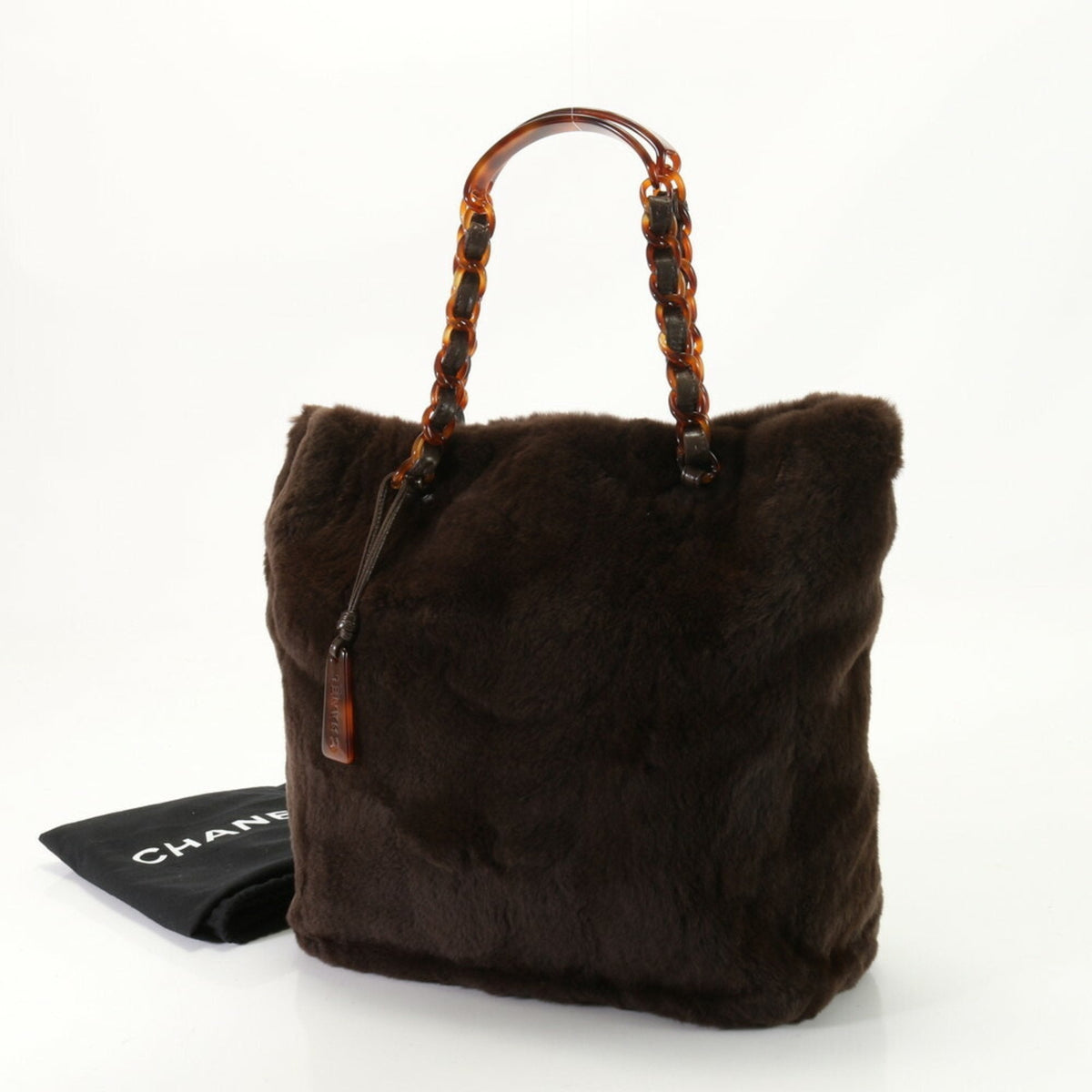 Chanel Lapin Fur Chain Hand Brown Women's