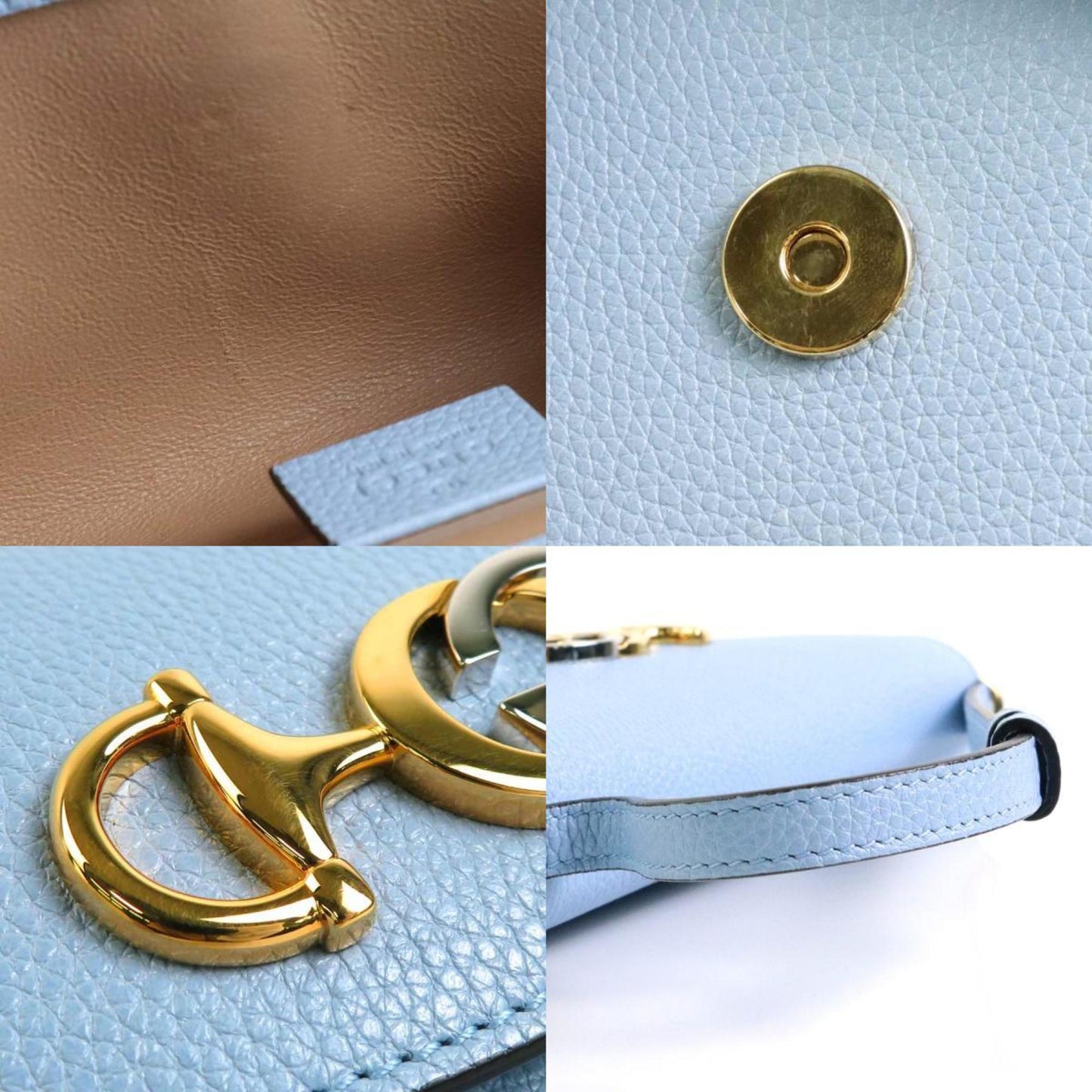 GUCCI Handbag Crossbody Shoulder Bag GG Horsebit Leather/Metal Light Blue/Gold/Silver Ladies 564718