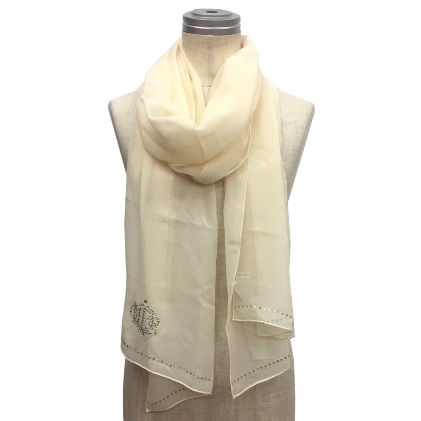 CHRISTIAN DIOR stole shawl silk rhinestone white