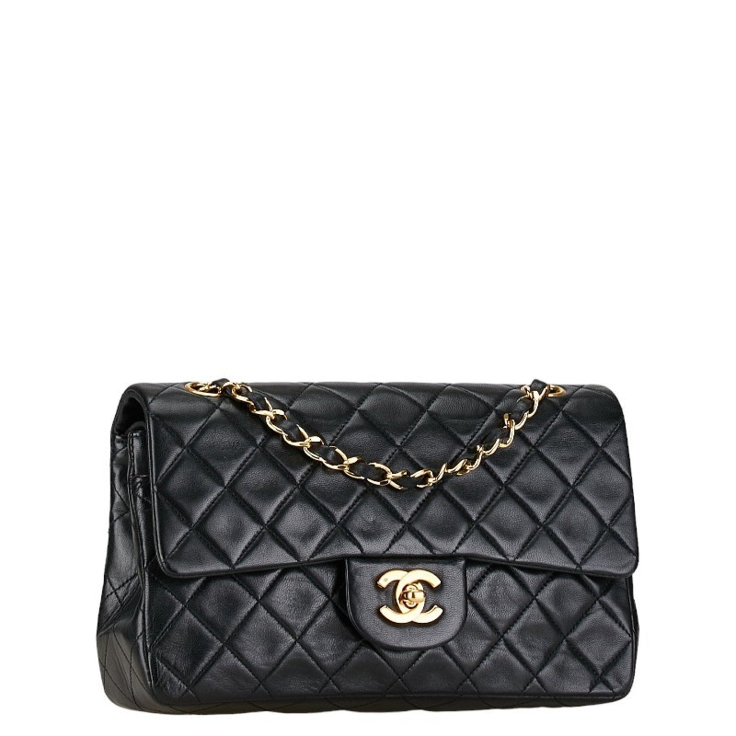 Chanel Matelasse 23 Coco Mark Double Flap Chain Shoulder Bag Black Leather Women's CHANEL