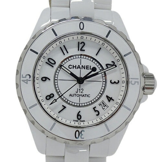 Chanel Watch Men's J12 Date Automatic Winding AT Ceramic Stainless Steel SS H0970 White Silver Polished