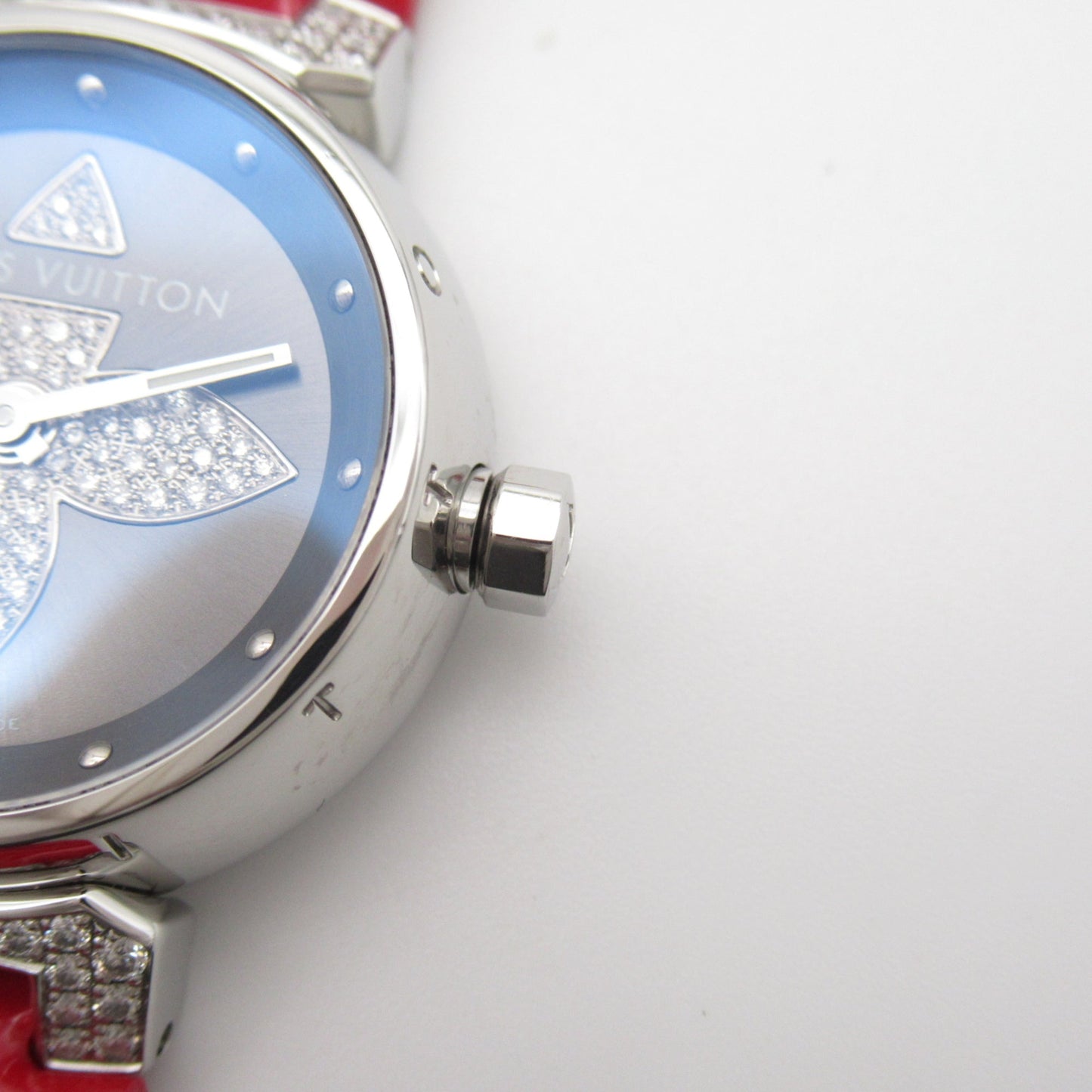 LOUIS VUITTON Tambour Forever Wrist Watch Watch Wrist Watch Q121F Quartz Gray Stainless Steel Leather belt diamond Q121F