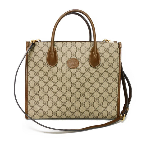 Gucci Beige Gg Supreme Leather Handbag Shoulder Bag Tote Bag ()