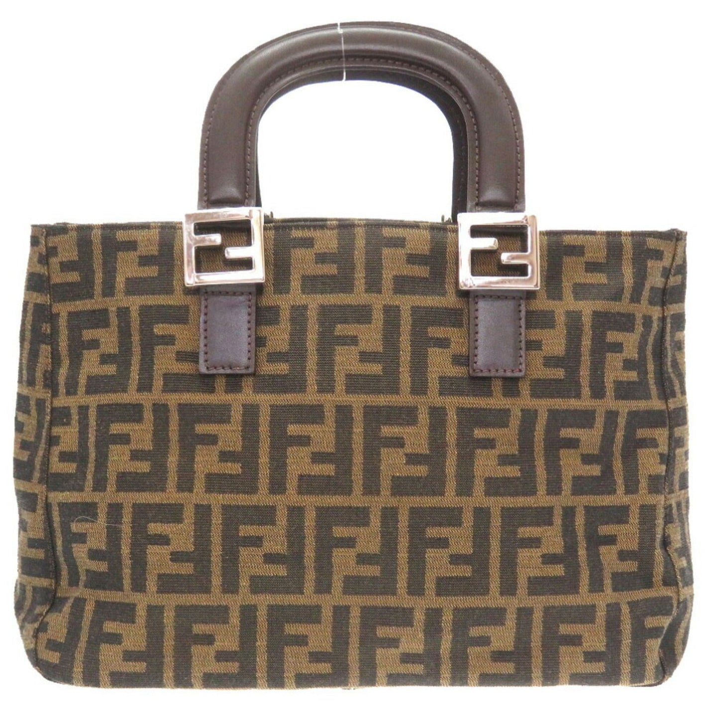 Hermes FF Zucca Pattern Canvas Leather Brown Handbag