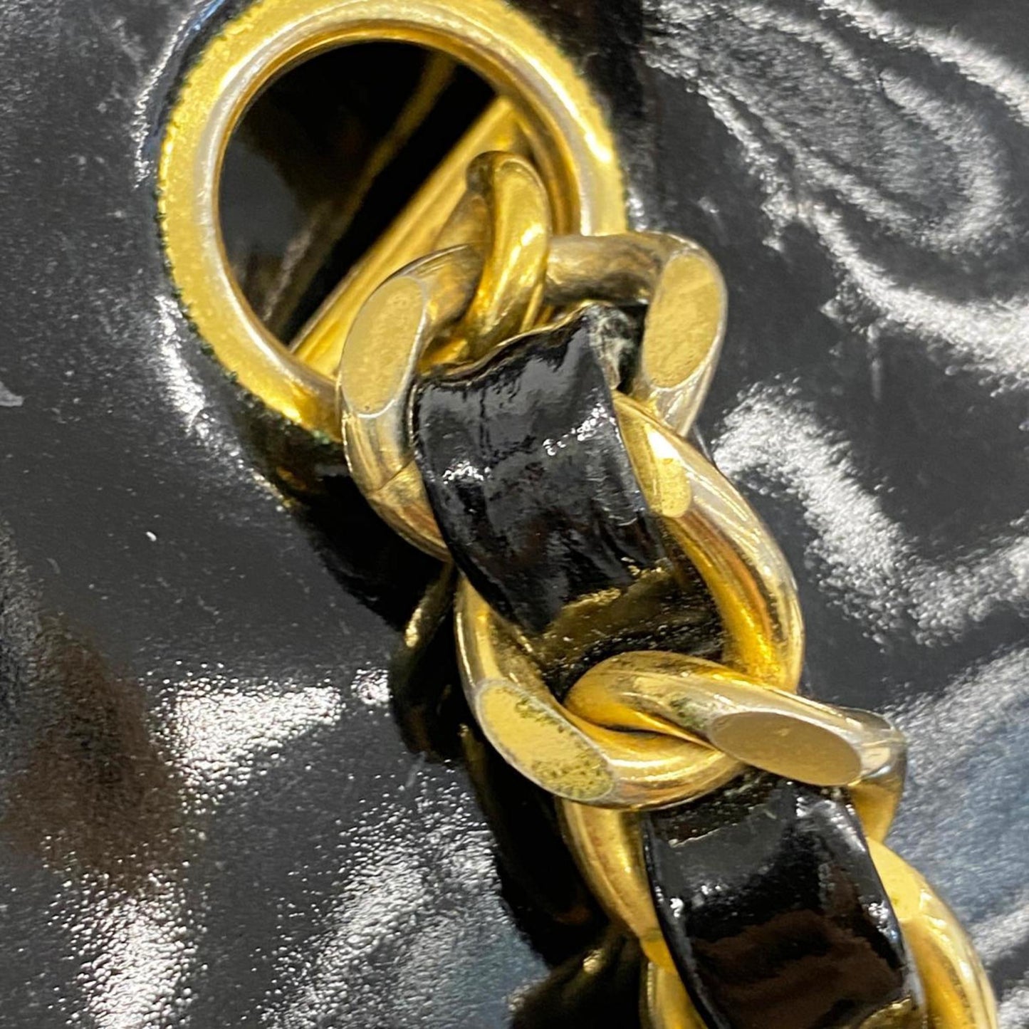 Chanel Shoulder Bag Chain Patent Leather Black Women's