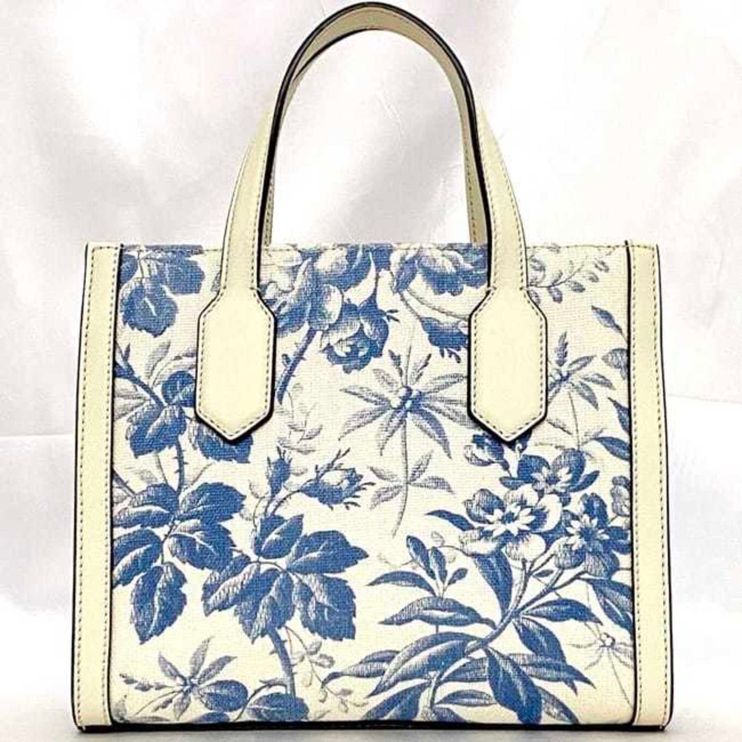 Gucci Blue White Canvas Leather Handbag Tote Bag