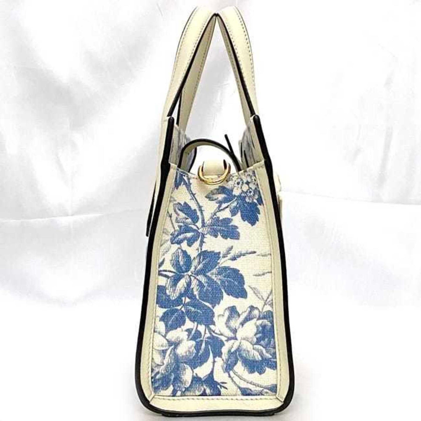Gucci Blue White Canvas Leather Handbag Tote Bag