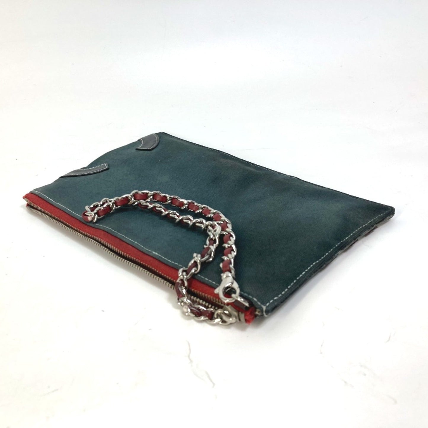 Chanel Hand Bag Chain Shoulder Bag Accessory pouch Navy Red x Silver