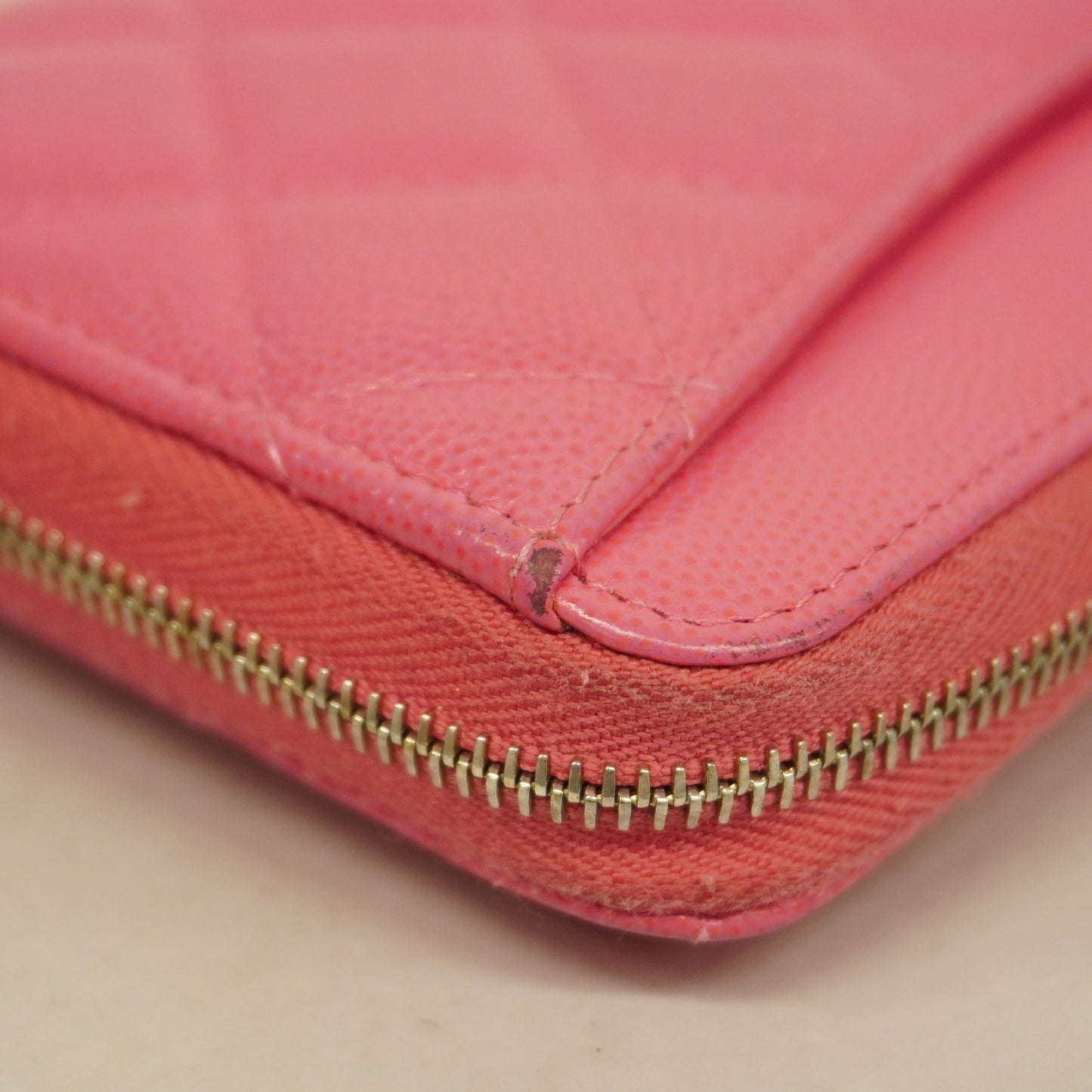 ChanelAuth  Matelasse Gold Hardware Women's Caviar Leather Long Wallet Pink