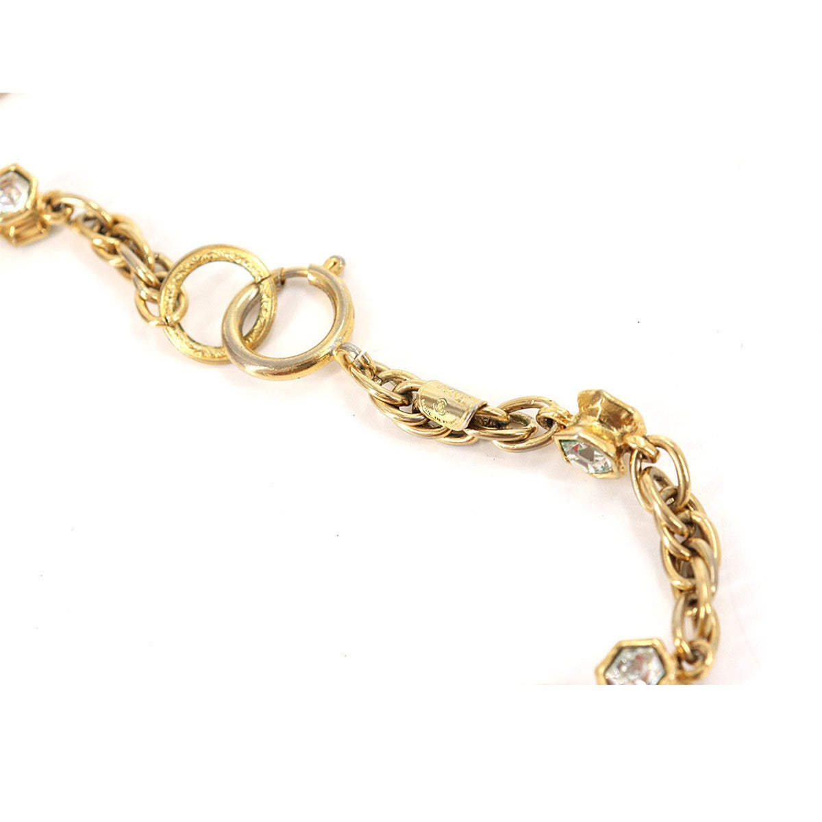 Chanel rhinestone here mark long necklace gold vintage accessories Vintage Necklace