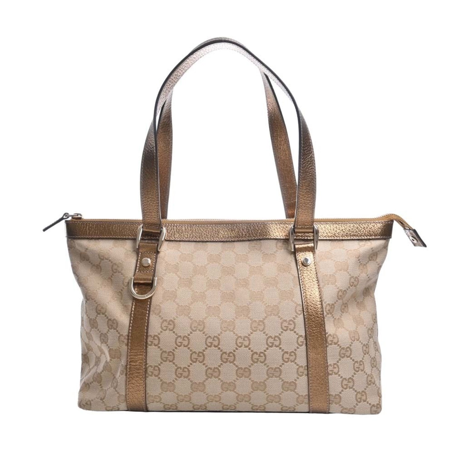Gucci GG Canvas Leather Tote Bag 141470 Beige/Gold Women's